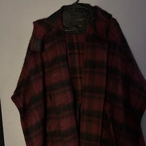 Coach Red and Black Plaid Poncho